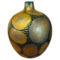 Japanese Contemporary Green Platinum Gold Porcelain Vase by Master Artist