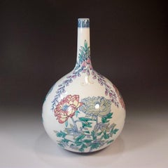 Japanese Contemporary Green Red Purple Porcelain Vase by Master Artist, 3