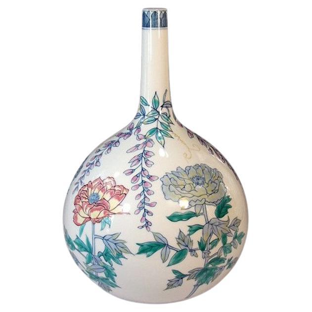 Vase japonais contemporain en porcelaine verte, rouge et violette par un maître artiste, 3