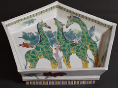 Japanese Contemporary Green Yellow Blue Porcelain Charger by Master Artist
