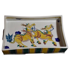 Japanese Contemporary Green Yellow  Porcelain Charger by Master Artist, 2