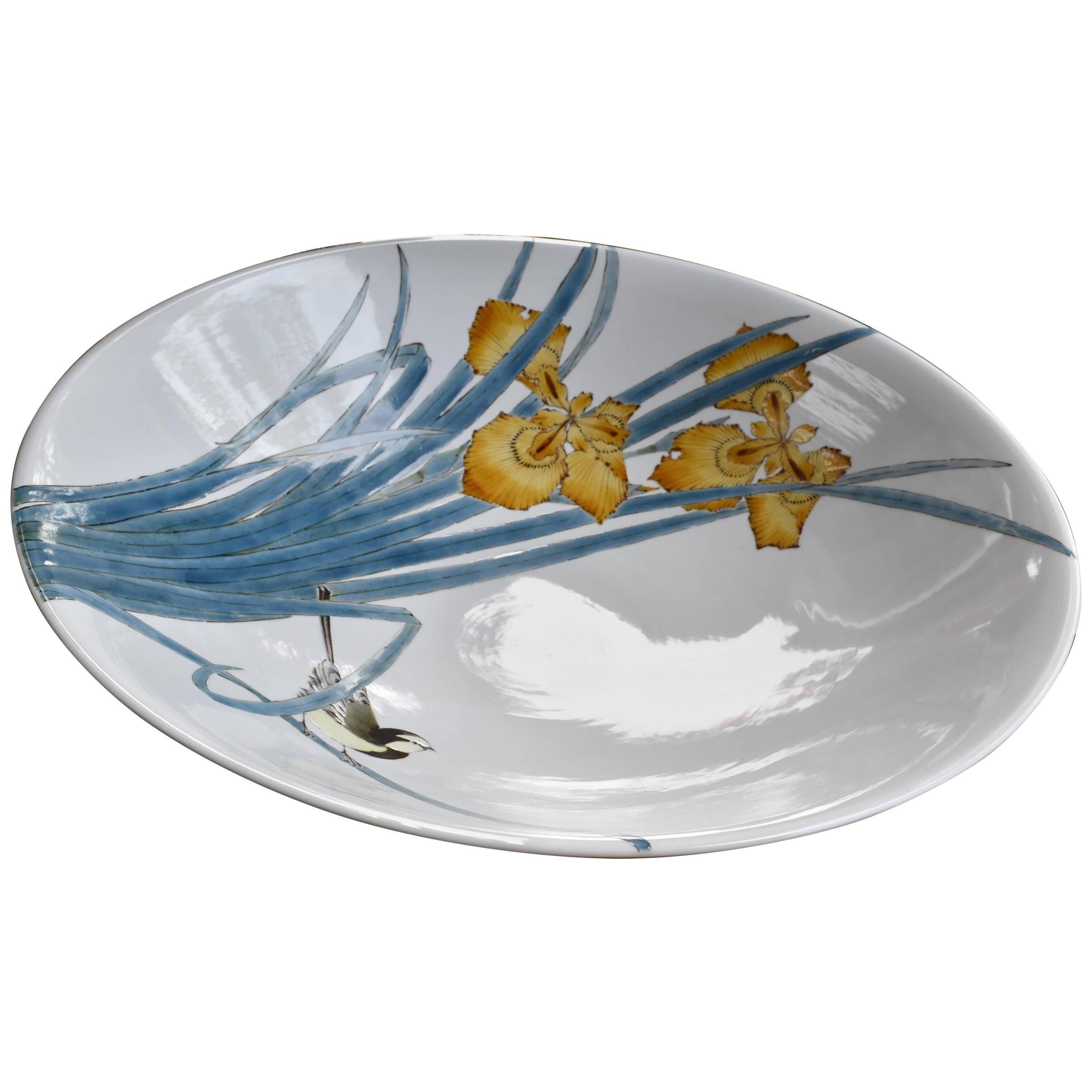 Japanese Contemporary Green Yellow Porcelain Charger by Master Artist, 2