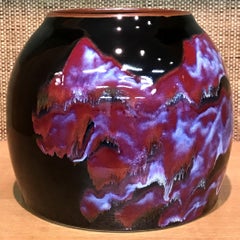 Japanese Contemporary Hand-Glazed Red Black Ceramic Vase by Contemporary Artist