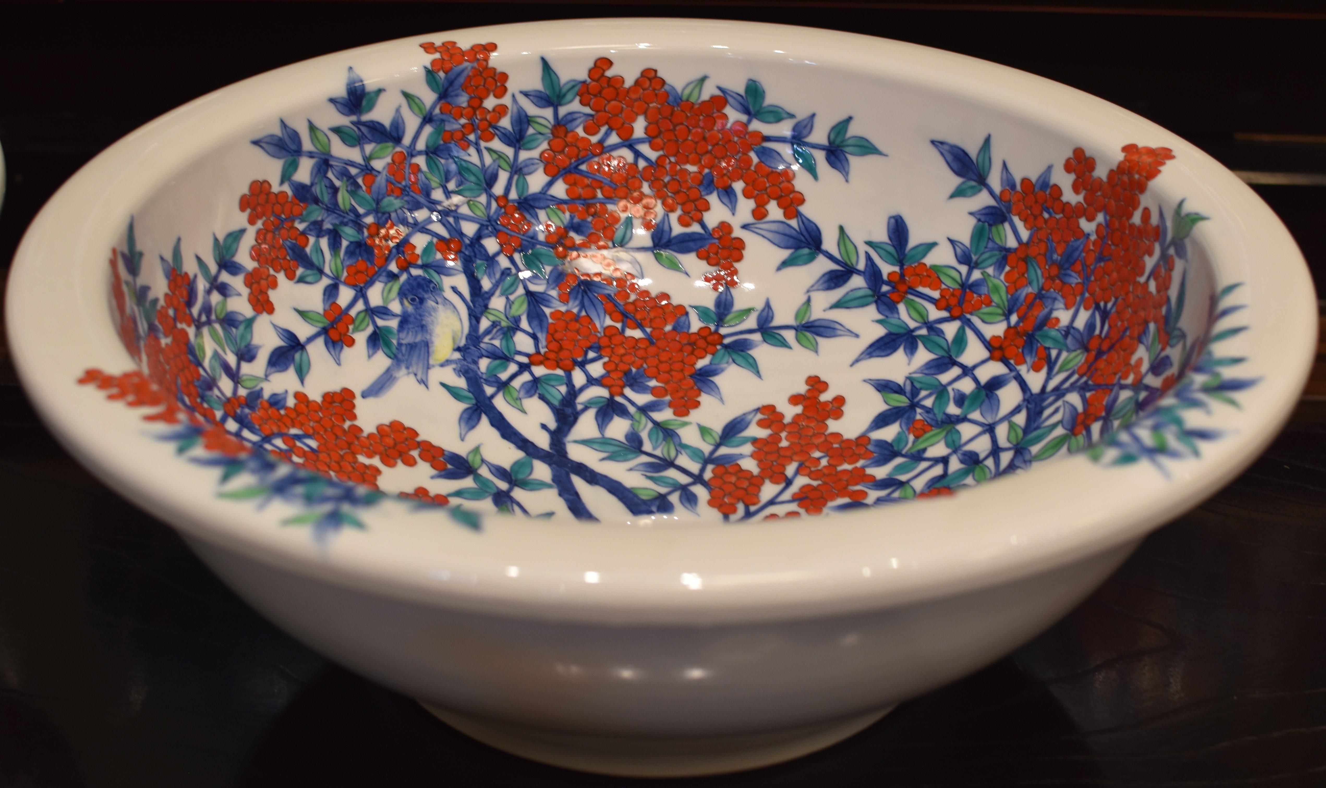 Contemporary Hand-Painted Porcelain Washbasin by Japanese Master Artist 8