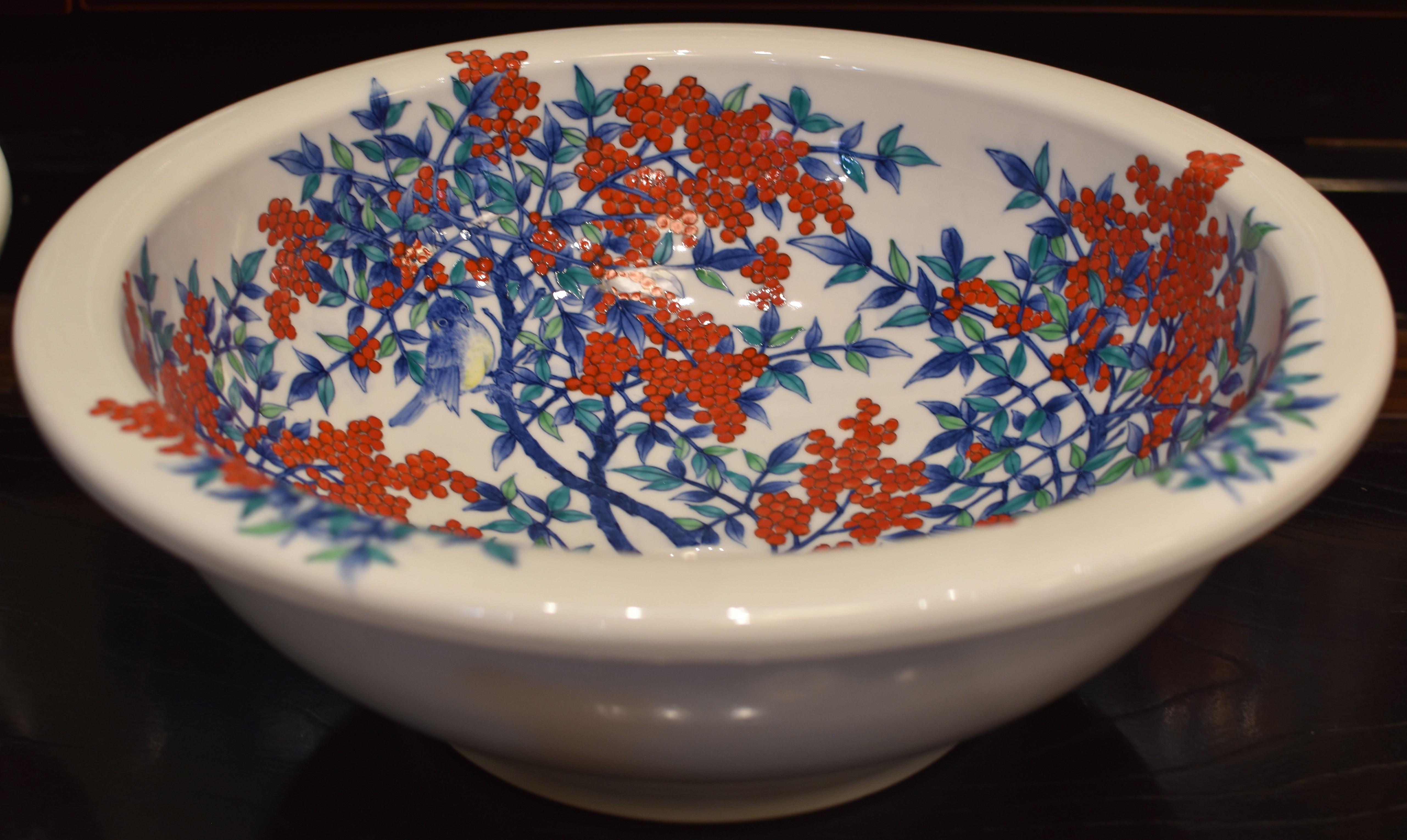 Contemporary Hand-Painted Porcelain Washbasin by Japanese Master Artist 4
