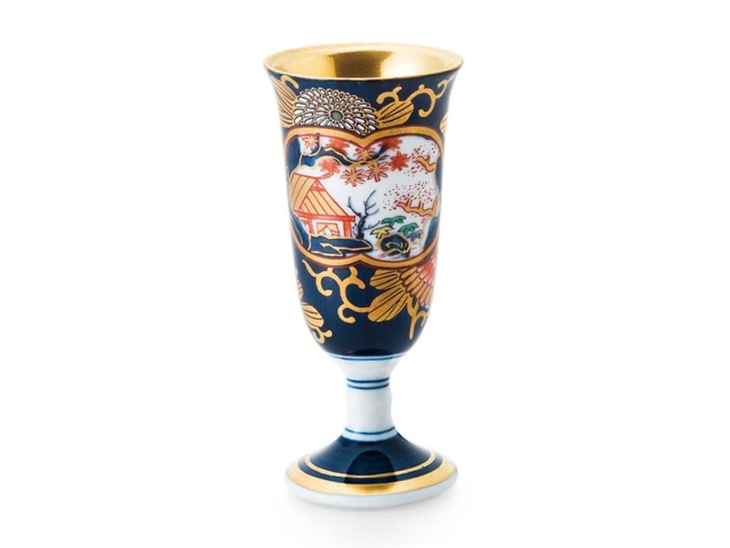 Japanese Contemporary Ko-Imari Gilded Blue Porcelain Decorative Vase, 3 1