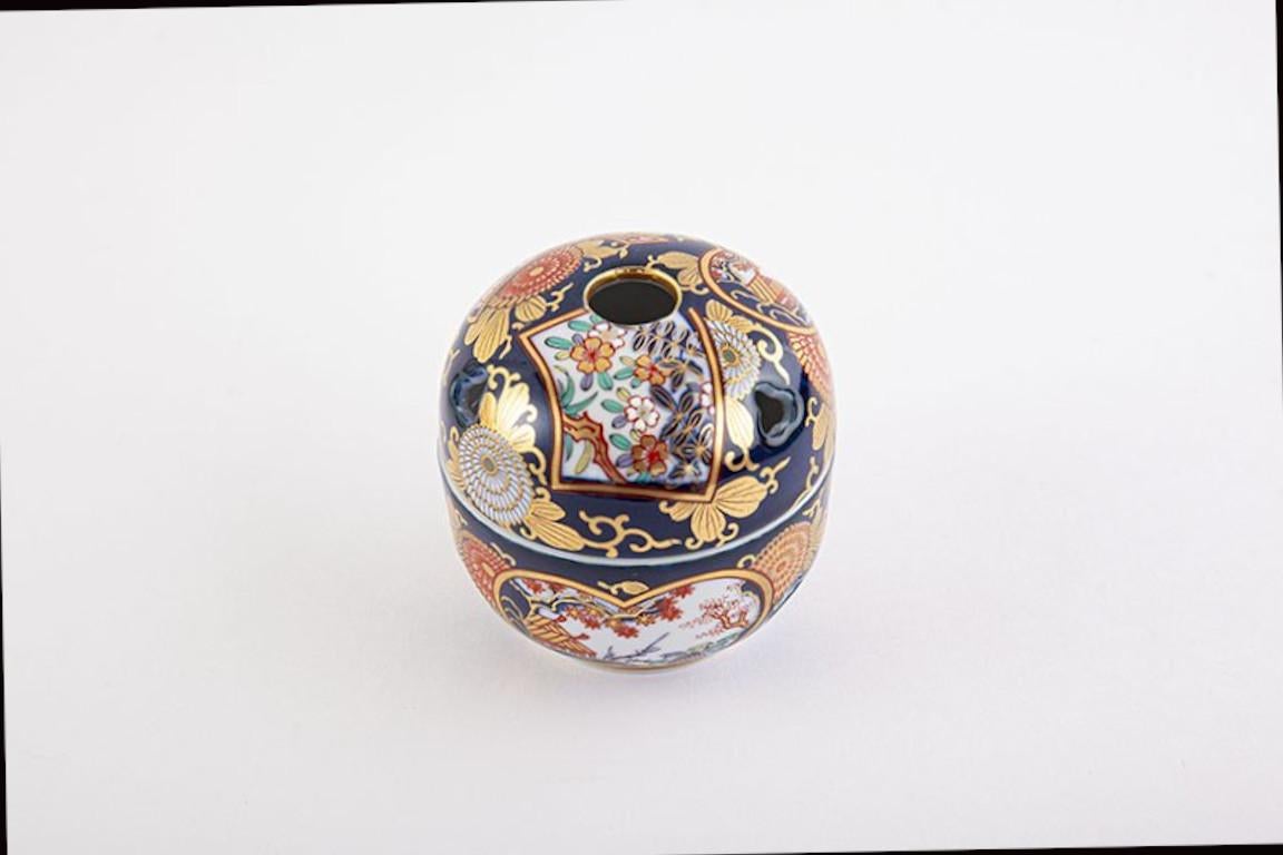 Japanese Contemporary Ko-Imari Gold Blue Porcelain Koro Incense Burner For Sale 1