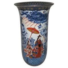 Japanese Red Pink Blue Porcelain Vase by Master Artist