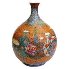 Japanese Contemporary Orange Green Gold Blue Porcelainn Vase by Master Artist, 3
