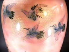 Japanese Contemporary Orange Pink Black Gold Porcelain Vase by Master Artist