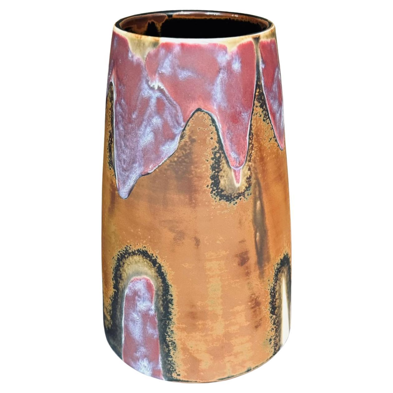 Meiji Japanese Contemporary Pink Brown Hand-Glazed Porcelain Vase by Master Artist, 2 For Sale
