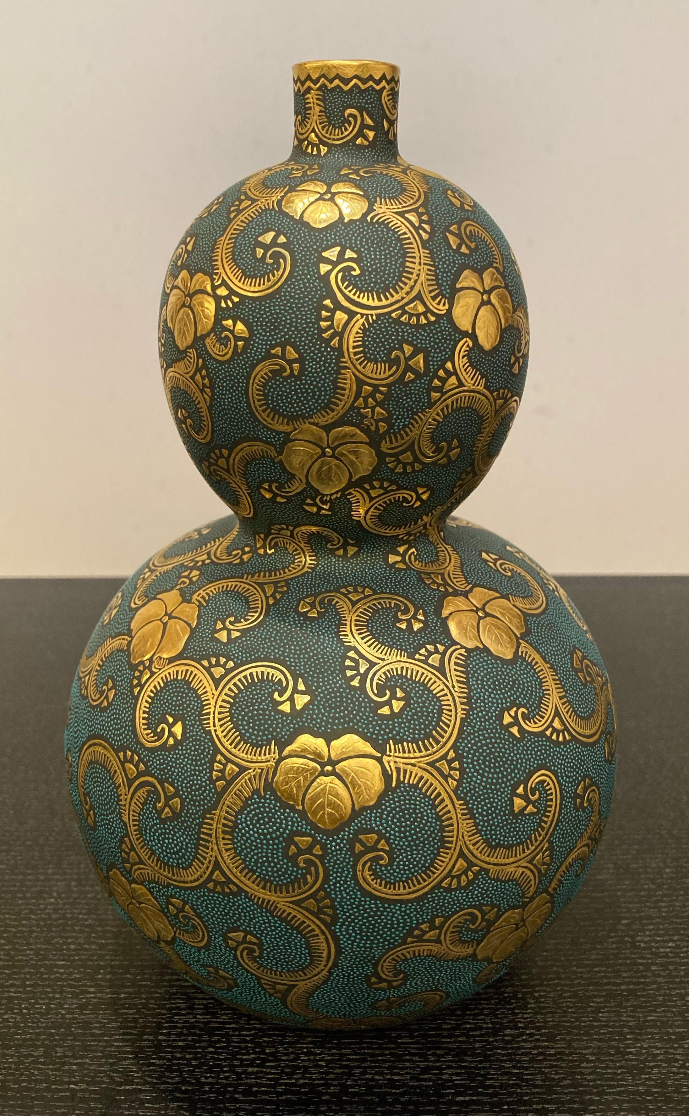 Meiji Japanese Contemporary Pink Gold Porcelain Vase by Master Artist