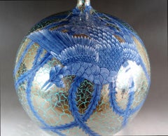 Japanese Contemporary Blue Green Platinum Porcelain Vase by Master Artist