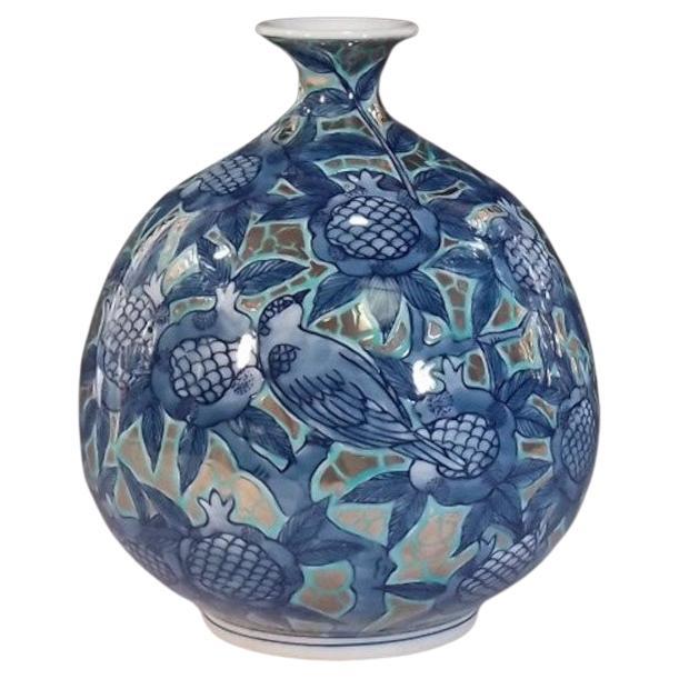 Japanese Contemporary Platinum Blue Porcelain Vase by Contemporary Master Artist
