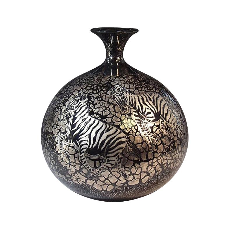 Japanese Contemporary Platinum Black Porcelain Vase by Master Artist