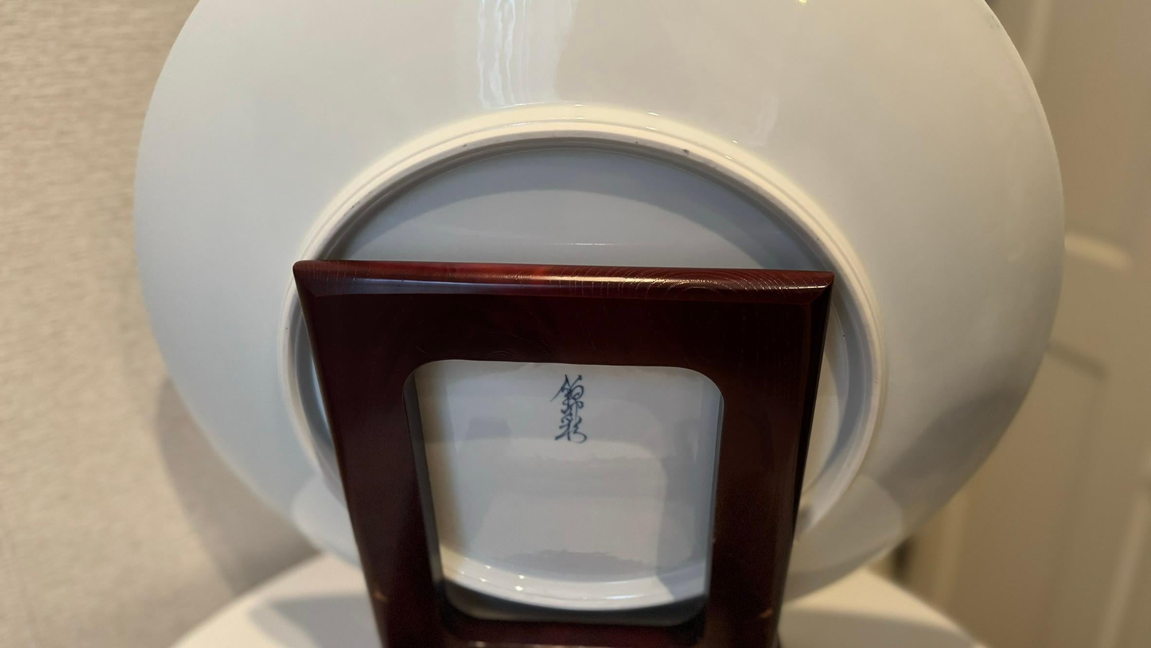 Japanese Contemporary Platinum Red Blue Porcelain Charger by Master Artist, 2 For Sale 1