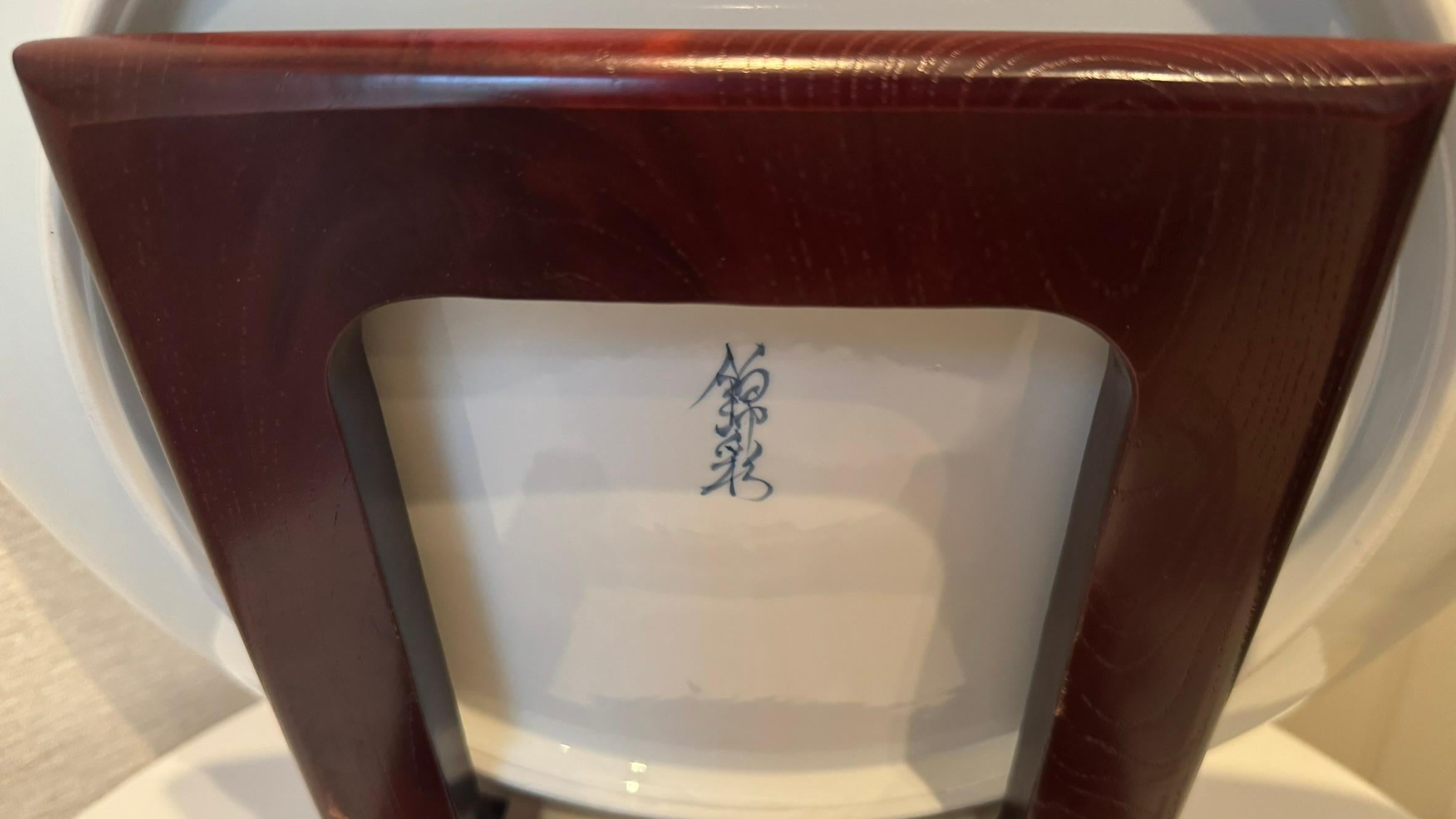 Japanese Contemporary Platinum Red Blue Porcelain Charger by Master Artist, 2 For Sale 2