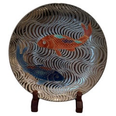 Japanische Contemporary Platinum Rot Blau Porzellan Charger von Masterly Artist, 2