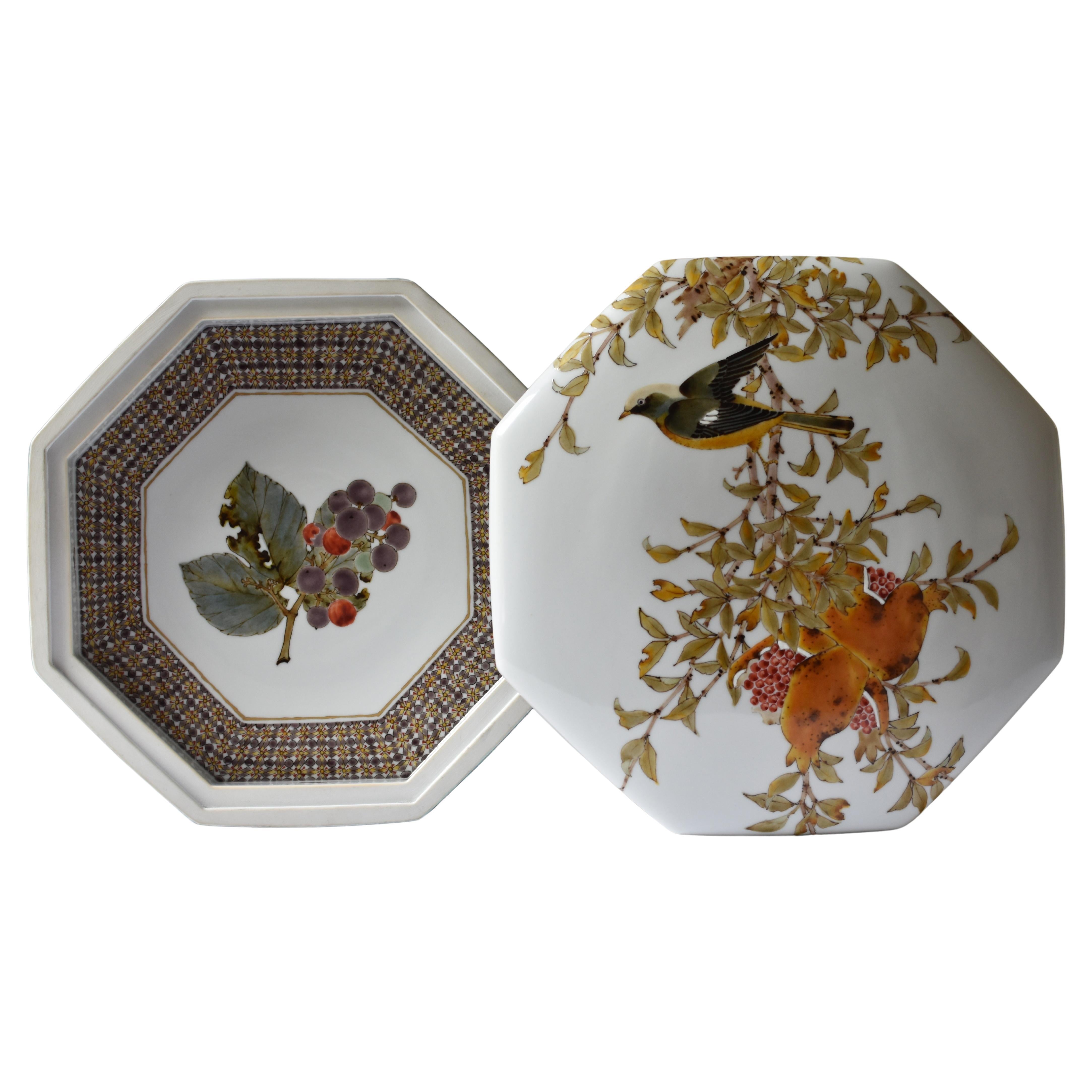 Boîte en porcelaine contemporaine japonaise orange verte par Masterly Artist