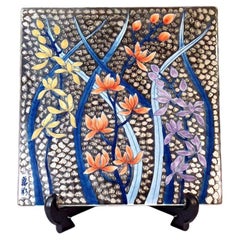 Japanese Contemporary Purple Platinum Blue Porcelain Charger by Master Artist, 3