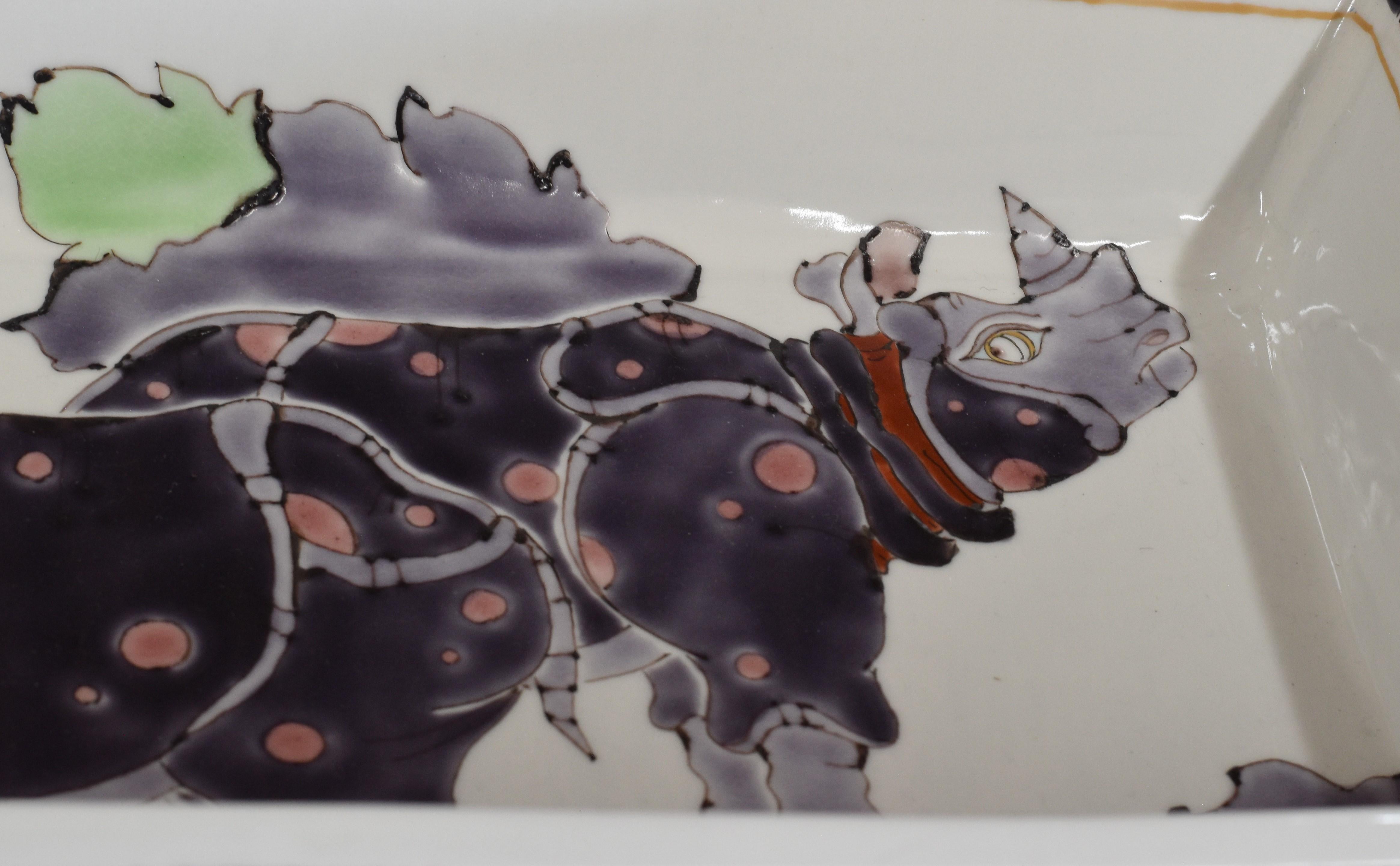 Japanese Contemporary Purple Red Gray Porcelain Charger by Master Artist, 4 In New Condition For Sale In Takarazuka, JP