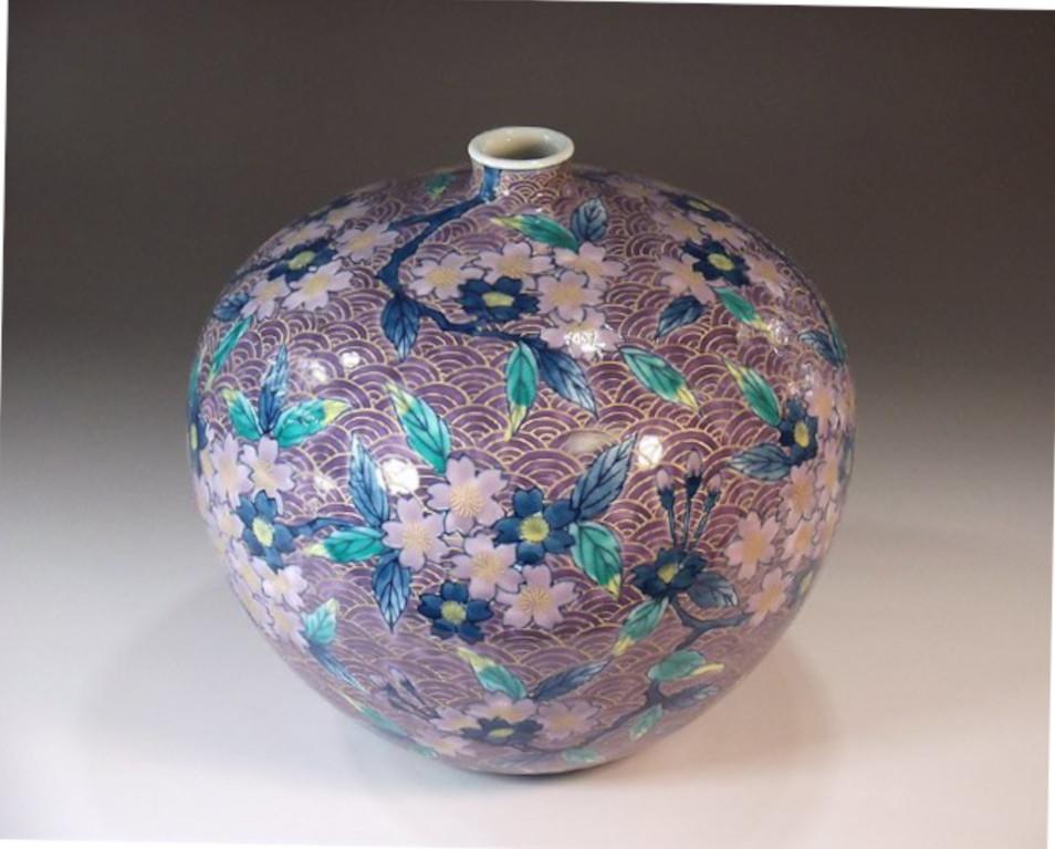 Meiji Japanese Contemporary Purple Red Porcelain Charger by Master Artist, 3 For Sale