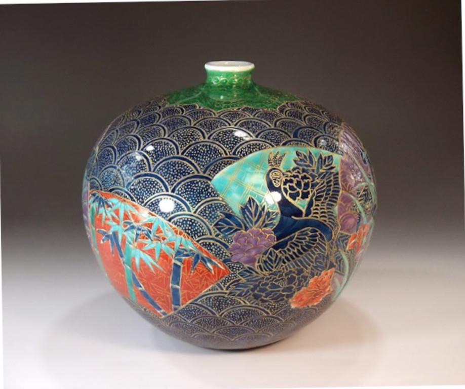 Gilt Japanese Contemporary Purple Red Porcelain Charger by Master Artist, 3 For Sale