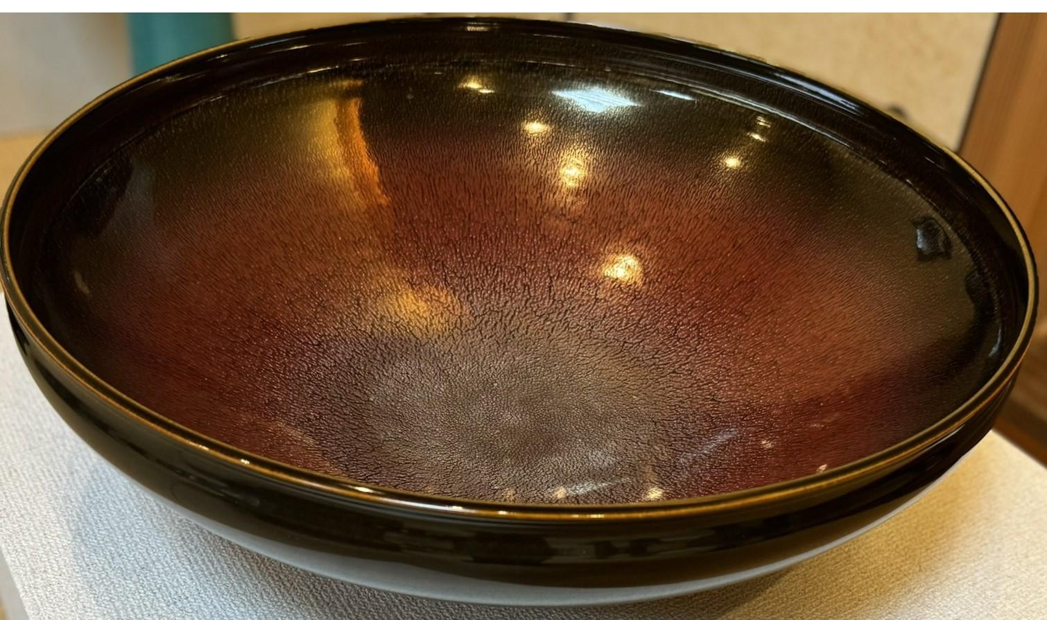 Glazed Japanese Contemporary Red Black Cream Porcelain Bowl by Master Artist, 2 For Sale