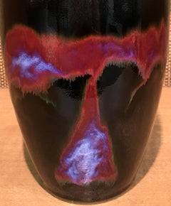 Japanese Contemporary Red Black Hand-Glazed Ceramic Vase by Master Artist