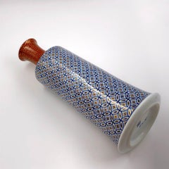 Japanese Contemporary Red Blue Gilded Porcelain Vase by Master Artist