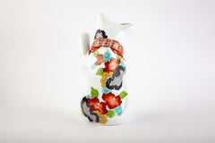 Japanese Contemporary Red Blue Green Gold Porcelain Lucky Cat Sculpture