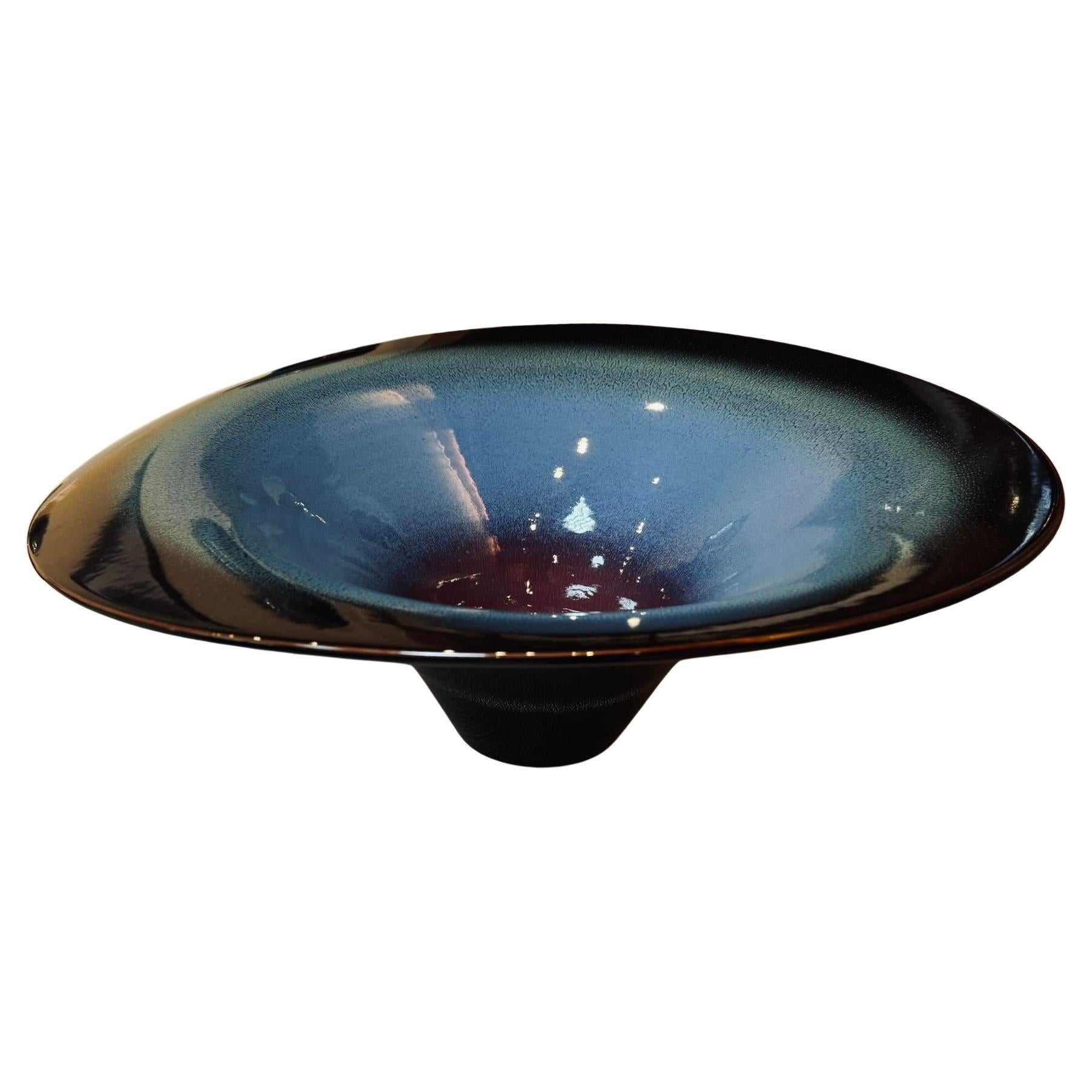 Japanese Contemporary Red Blue Green Hand-Glazed Porcelain Bowl by Master Artist