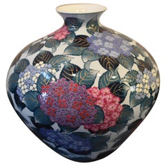 Japanese Contemporary Purple Pink Green Porcelain Vase by Master Artist Japanese Contemporary Purple Pink Green Porcelain Vase by Master Artist