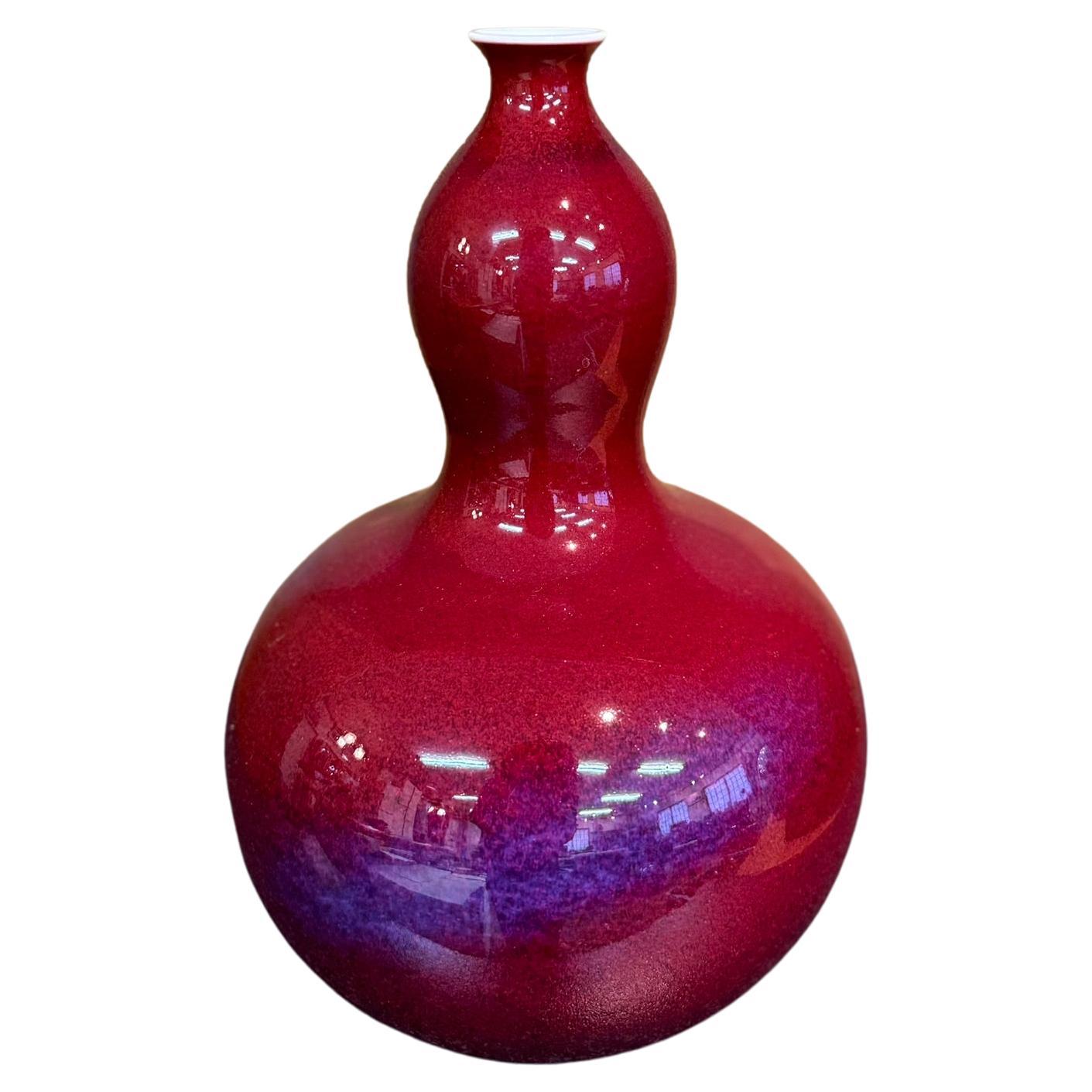 Meiji Japanese Contemporary Red Blue Hand-Glazed Porcelain Vase by Master Artist, 3 For Sale