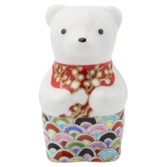 Sculpture japonaise contemporaine d'ours en porcelaine rouge et or, 2 pièces