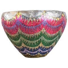 Japanische Contemporary Rot Grün Blau Platin Porzellan Vase von Masterly Artist, 2