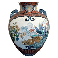 Japanese Contemporary Red Blue Ko-Imari Porcelain Vase by Master Artist