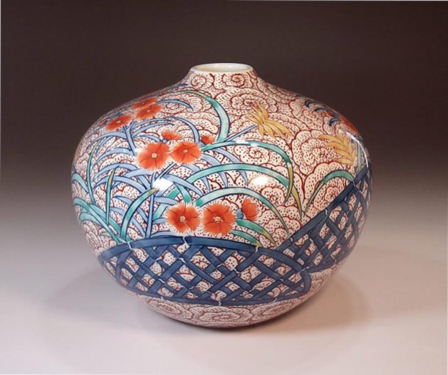 Meiji Porcellana giapponese contemporanea bianca blu rossa  Caricabatterie di Master Artist, 3 in vendita