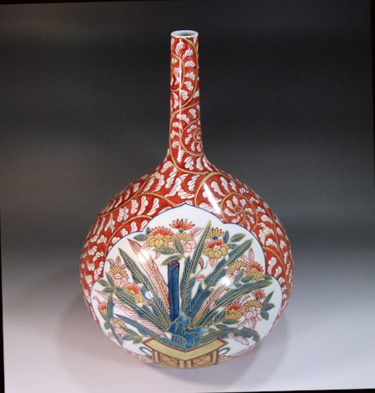 Edo Japanese Contemporary White Red Blue Porcelain Vase by Master Artist, 5 For Sale