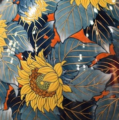 Japanese Contemporary Yellow Blue Orange Porcelain Vase by Master Artist, 2