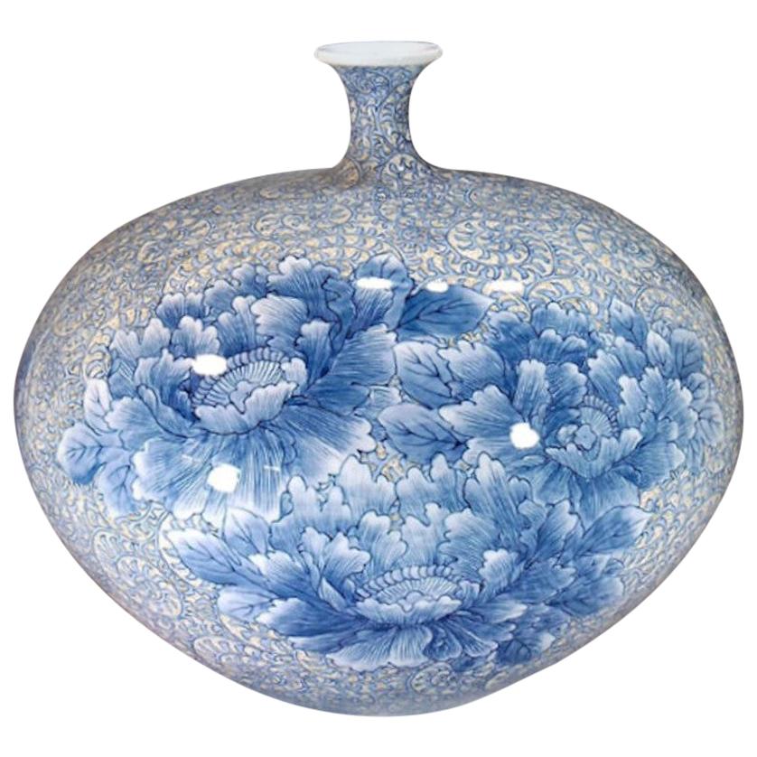 Meiji Japanese Contemporary Yellow Blue Porcelain Vase by Master Artist, 2