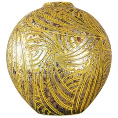 Japanese Contemporary Yellow Platinum Gold Porcelain Vase by Master Artist, 2