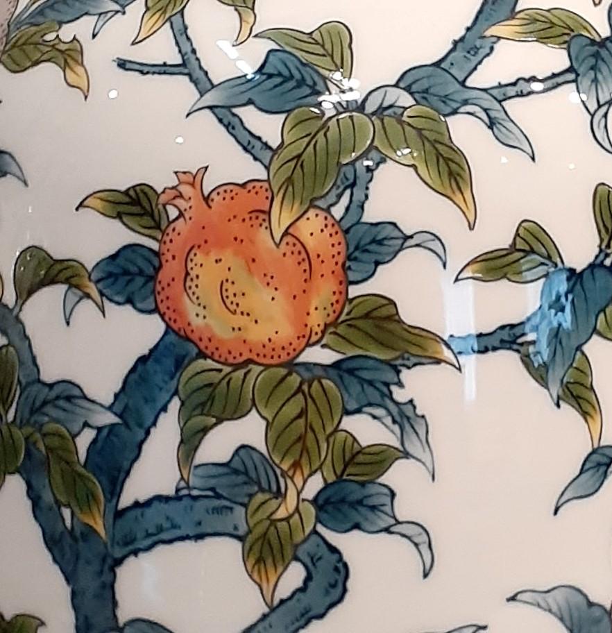 Hand-Painted Japanese Contempory Green Blue Orange Porcelain Vase by Master Artist
