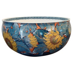 Japanese Contempotary Blue Yellow Orange Porcelain Vase by Master Artist