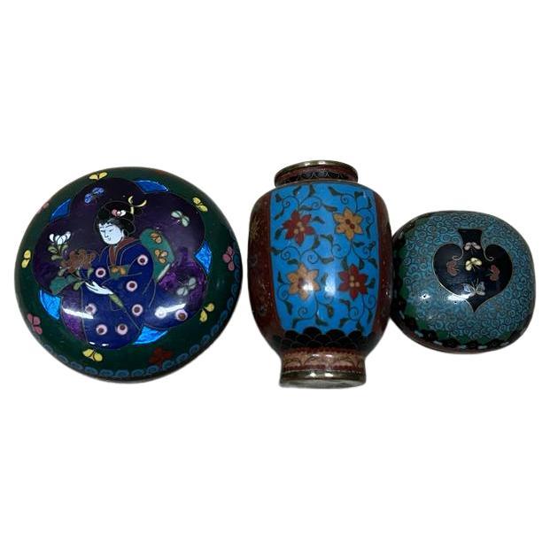 Japanese Copper and Cloisonne Set For Sale 5