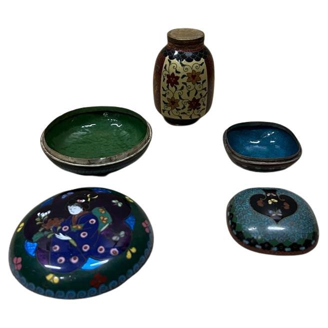 Japanese Copper and Cloisonne Set For Sale 8
