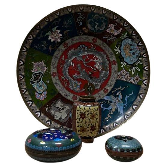 Late 19th Century Japanese Copper and Cloisonne Set For Sale