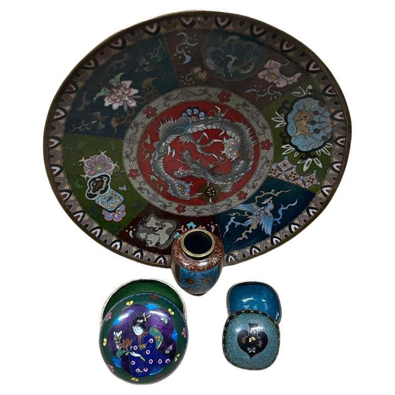 Japanese Copper and Cloisonne Set For Sale 2