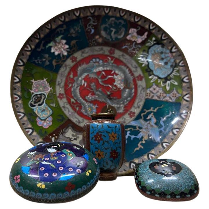 Japanese Copper and Cloisonne Set For Sale 3