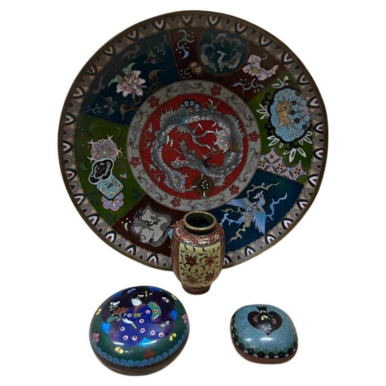 Japanese Copper and Cloisonne Set